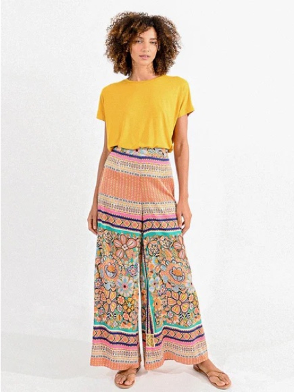 Molly Bracken Multico Olga Silky Palazzo Boho Pants Size Medium